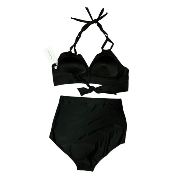 Meet.Curve Swimsuit 2 Piece XL High Waist Bottom Halter Top NWT Black - Picture 2 of 7